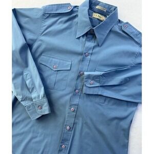 Vintage LL Bean Shirt Mens LARGE Blue‎ Button Up Utility Work Officer Field 90s